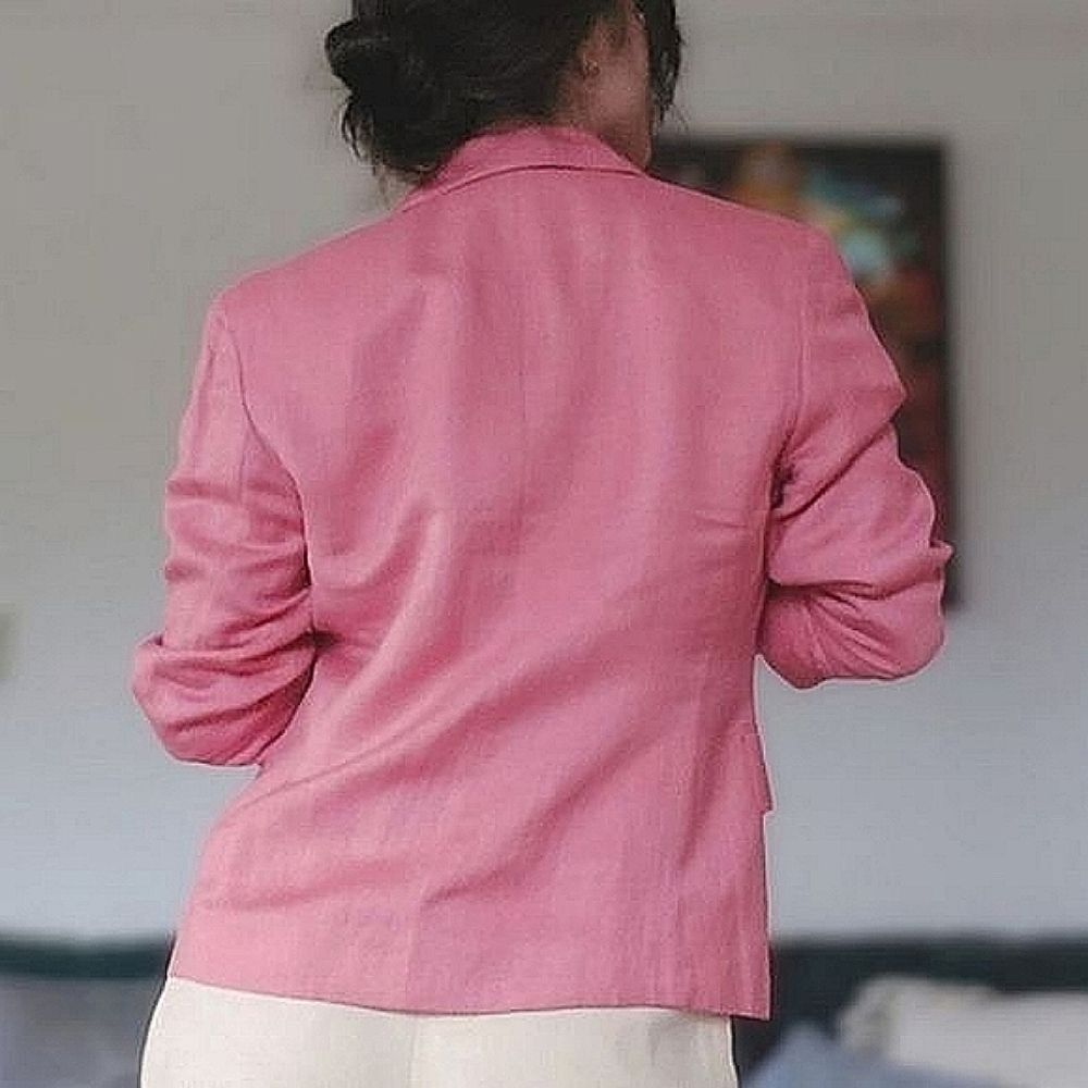 Vtg Anne Taylor rose pink linen blend blazer - Picture 3 of 13